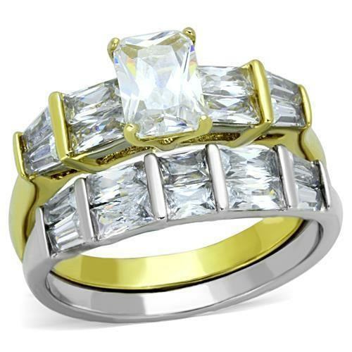 TK1708 - Two-Tone IP Gold (Ion Plating) Stainless Steel Ring with AAA