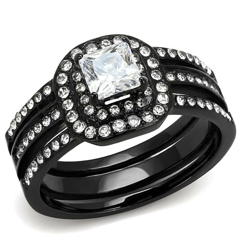 TK3048 - IP Black(Ion Plating) Stainless Steel Ring with AAA Grade CZ