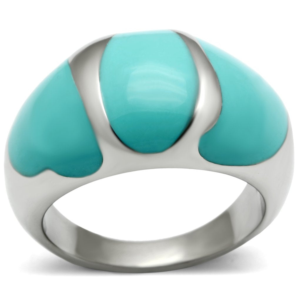 TK509 - High polished (no plating) Stainless Steel Ring with Epoxy  in | Turquoise Tiger