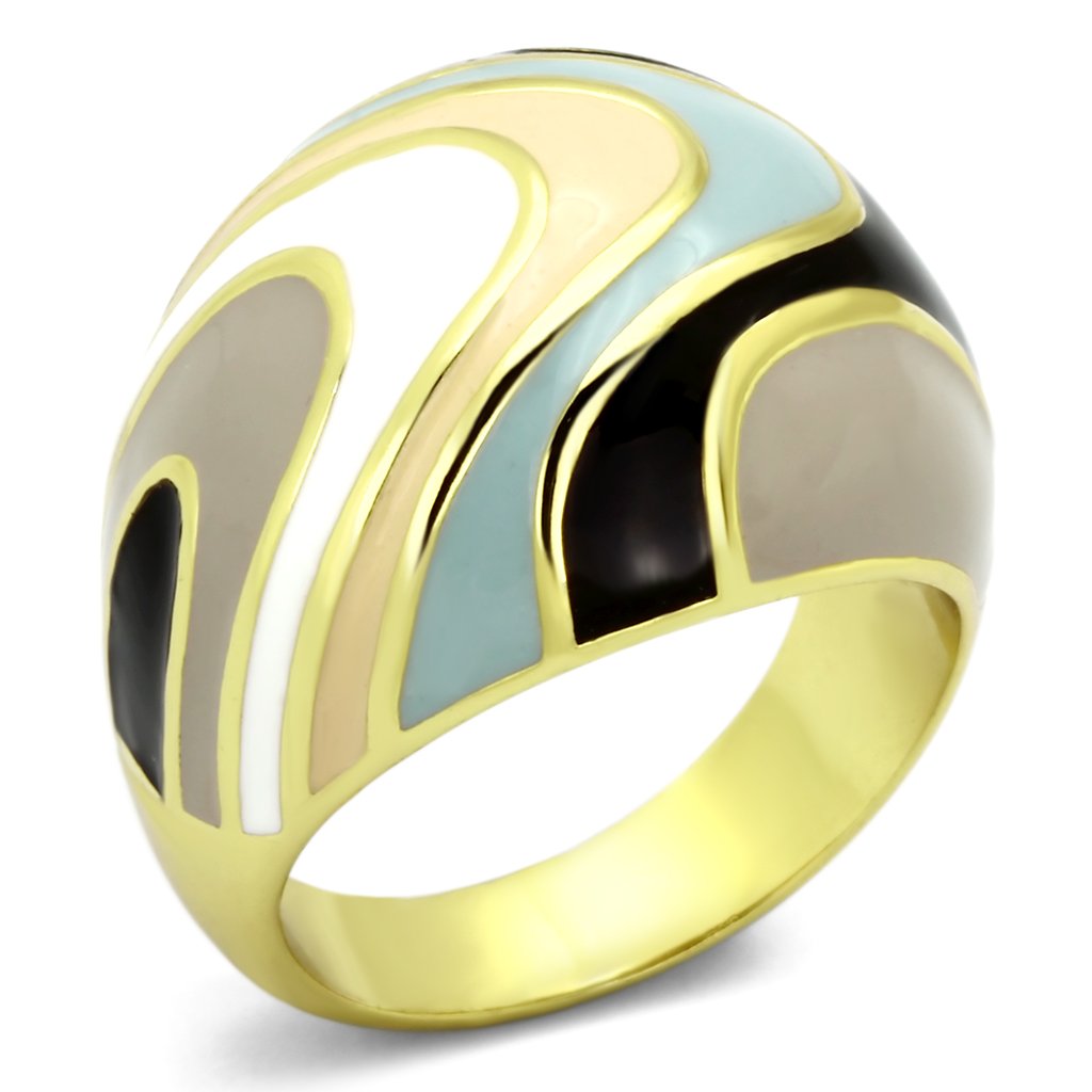 TK870 - IP Gold(Ion Plating) Stainless Steel Ring with Epoxy  in Multi | Turquoise Tiger