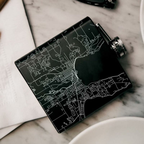 Traverse City - Michigan Engraved Map Hip Flask in Matte Black - Zomdo Marketplace | Zomdo.com