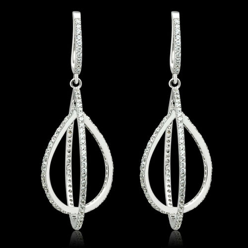 TS055 - Rhodium 925 Sterling Silver Earrings with AAA Grade CZ  in