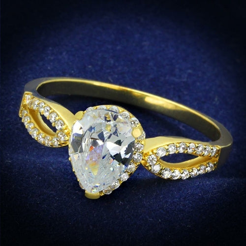 TS248 - Gold 925 Sterling Silver Ring with AAA Grade CZ in Clear