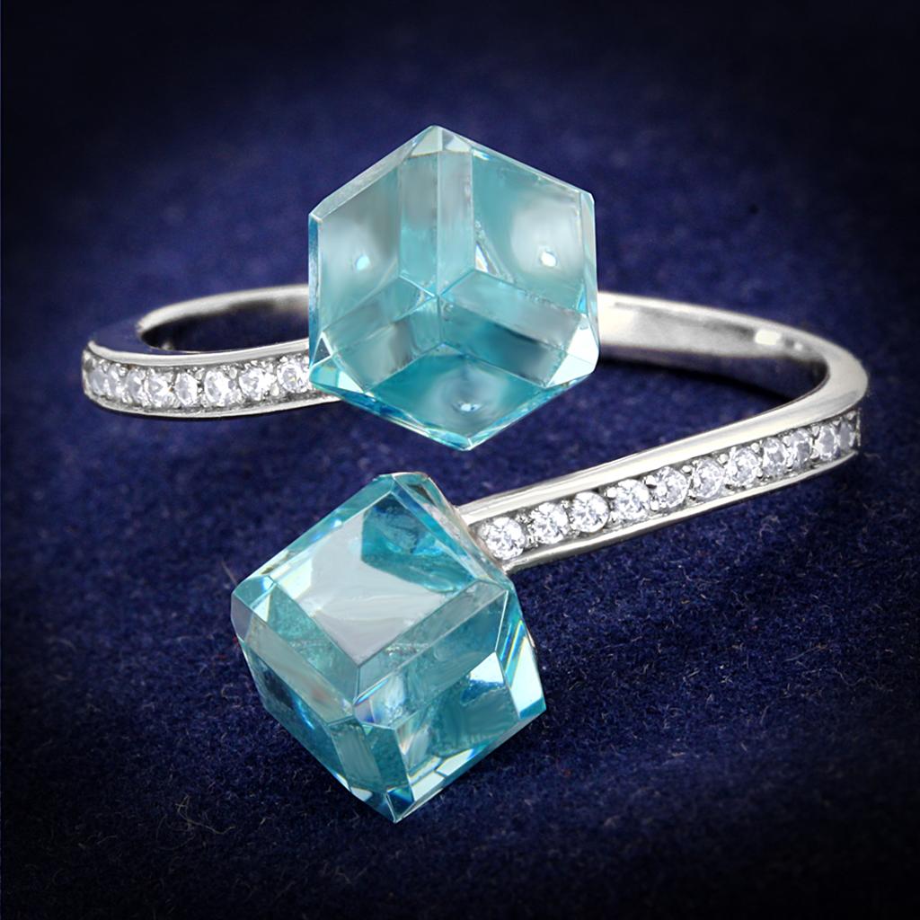 TS317 - Rhodium 925 Sterling Silver Ring with AAA Grade CZ in Sea | Turquoise Tiger