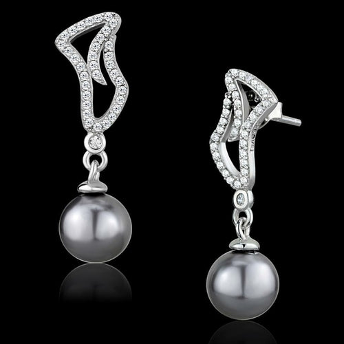 TS479 - Rhodium 925 Sterling Silver Earrings with Synthetic Pearl in