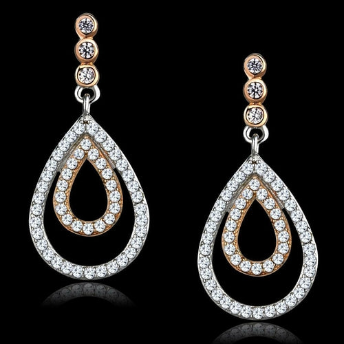 TS548 - Rose Gold + Rhodium 925 Sterling Silver Earrings with AAA