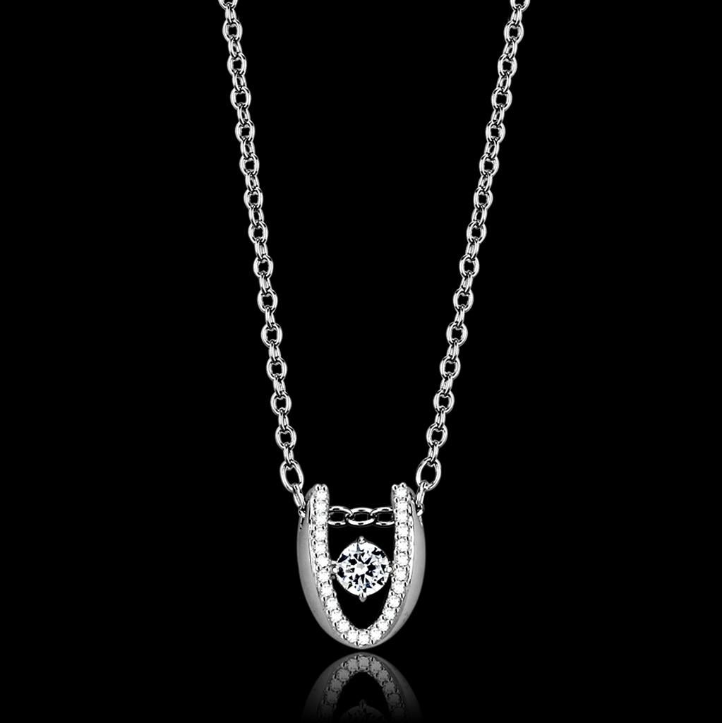 TS572 - Rhodium 925 Sterling Silver Necklace with AAA Grade CZ  in