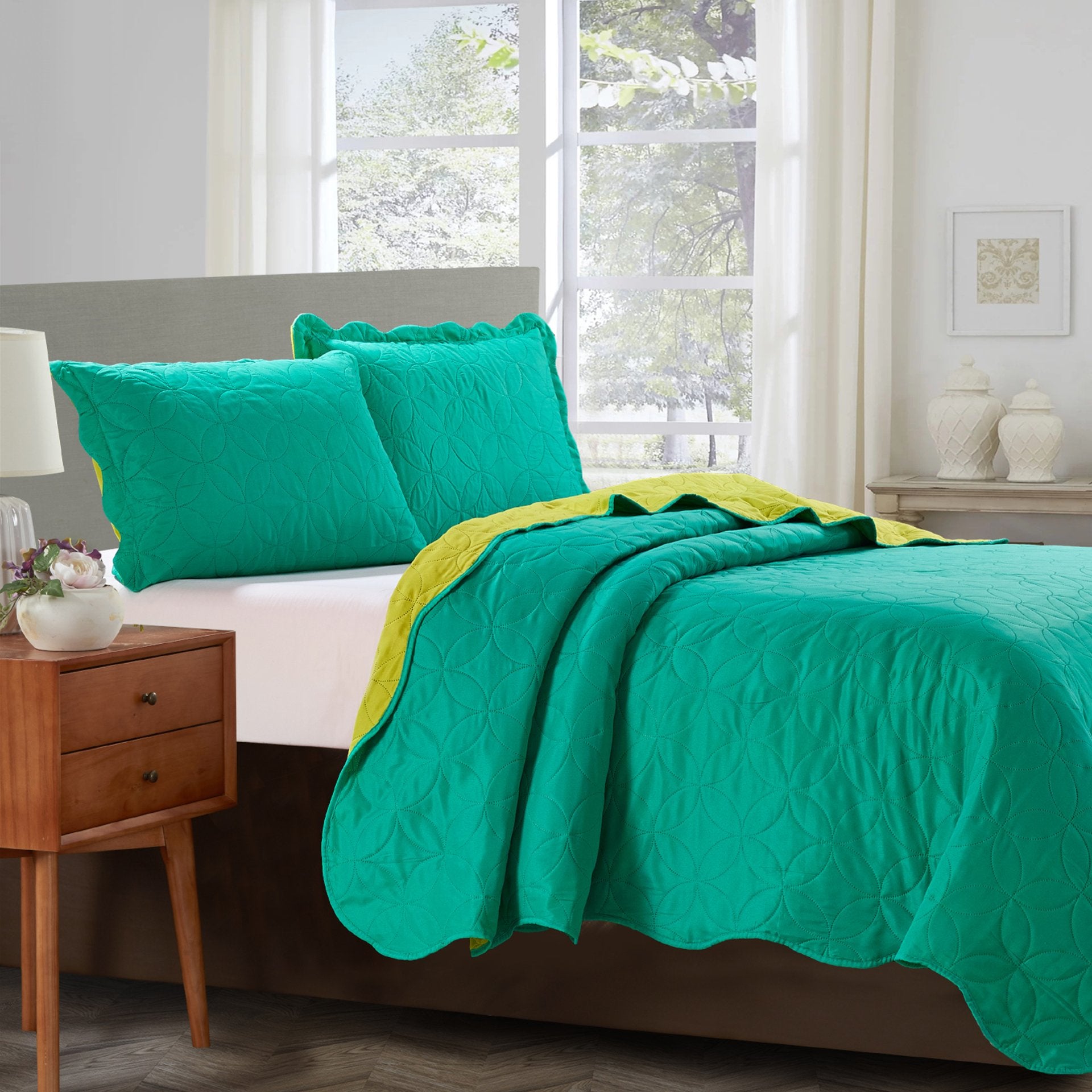 Sherry - 3 Piece - Solid Reversible Quilt Set - Turquoise | Azure Zeus