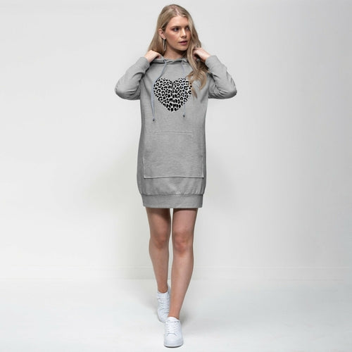 Uniquely You Womens Hooded Dress, Hoodie Dresses, Heart Shaped Leopard