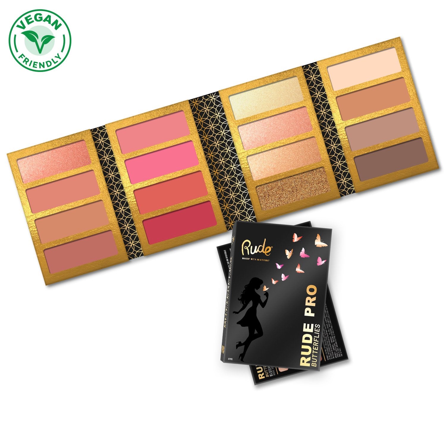 RUDE PRO Butterflies - Blush Highlight and Contour Palette | Gold Thanatos