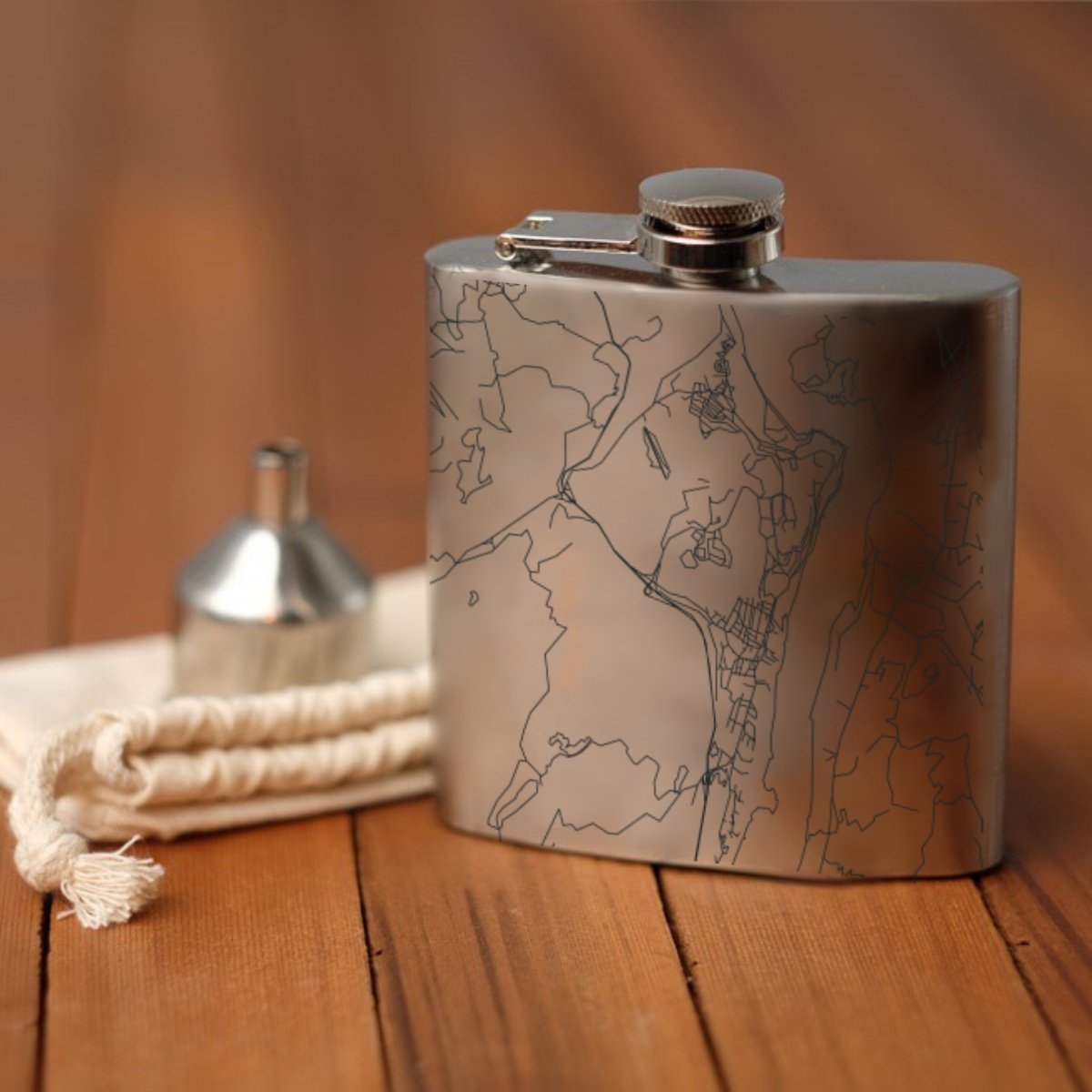 West Point - New York Engraved Map Hip Flask | Cyan Castor