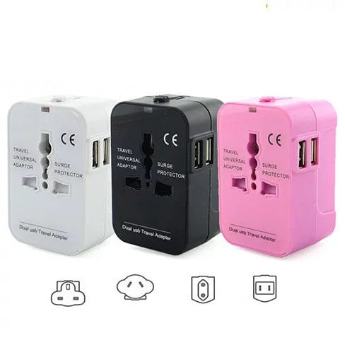 Worldwide Power Adapter and Travel Charger with Dual USB ports that wo