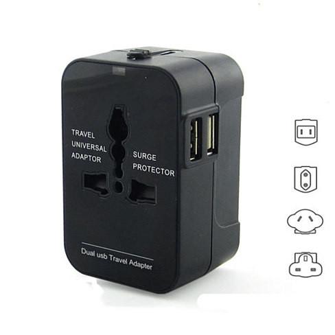 Worldwide Power Adapter and Travel Charger with Dual USB ports that wo