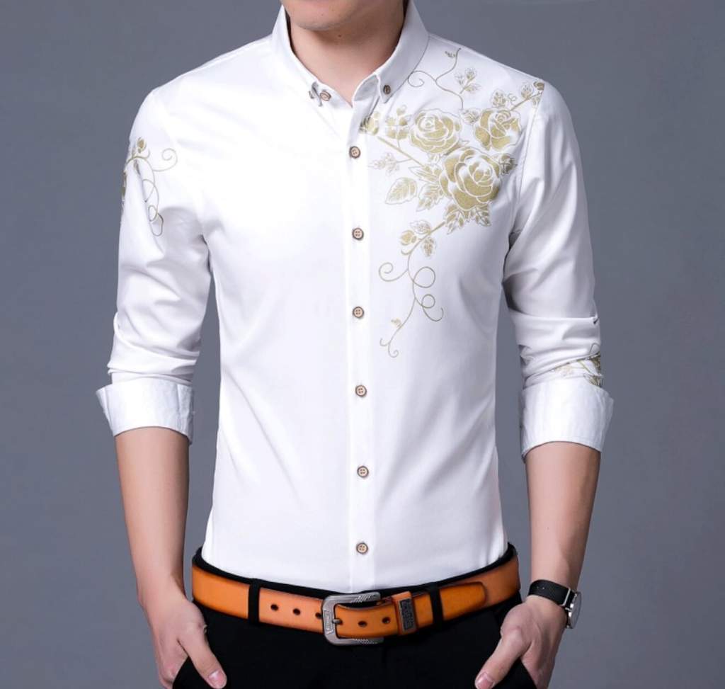 Mens Button Front Shirt with Floral Design | Yellow Pandora