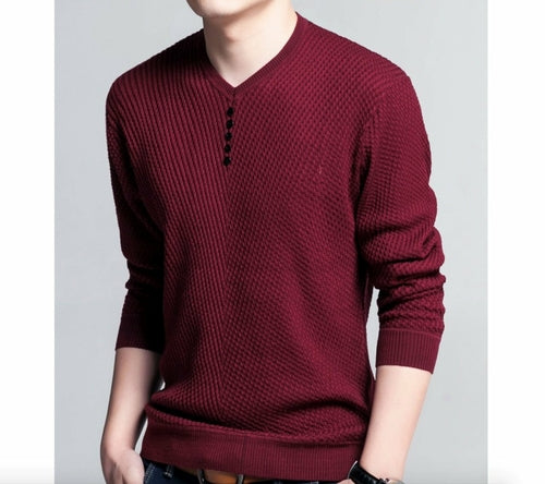 Mens Casual V Neck Sweater with Buttons Design